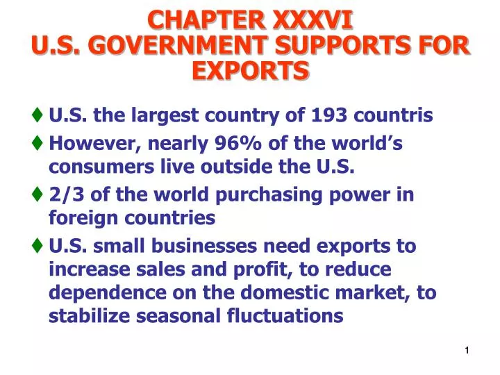 chapter xxxvi u s government supports for exports