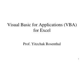 Visual Basic for Applications (VBA) for Excel