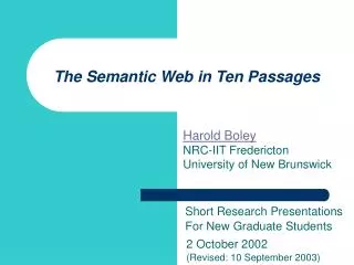 The Semantic Web in Ten Passages