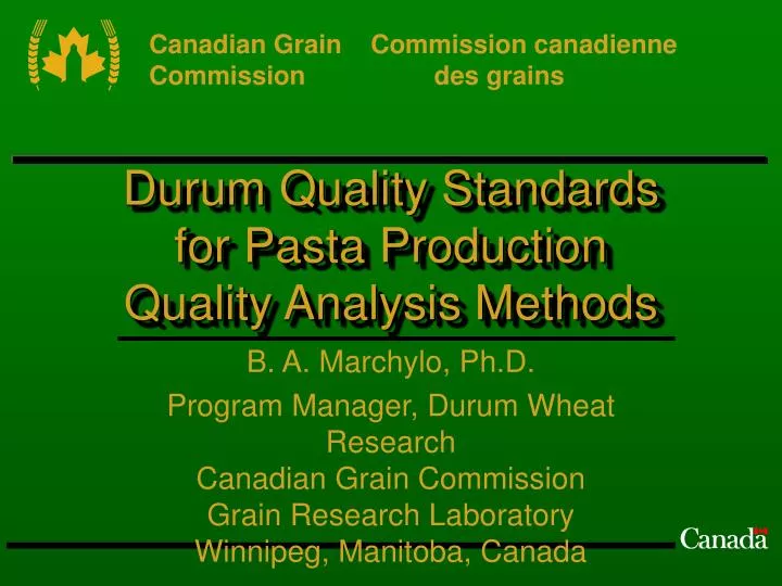 durum quality standards for pasta production quality analysis methods