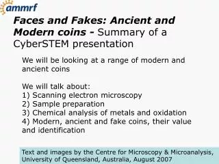 Faces and Fakes: Ancient and Modern coins - Summary of a CyberSTEM presentation