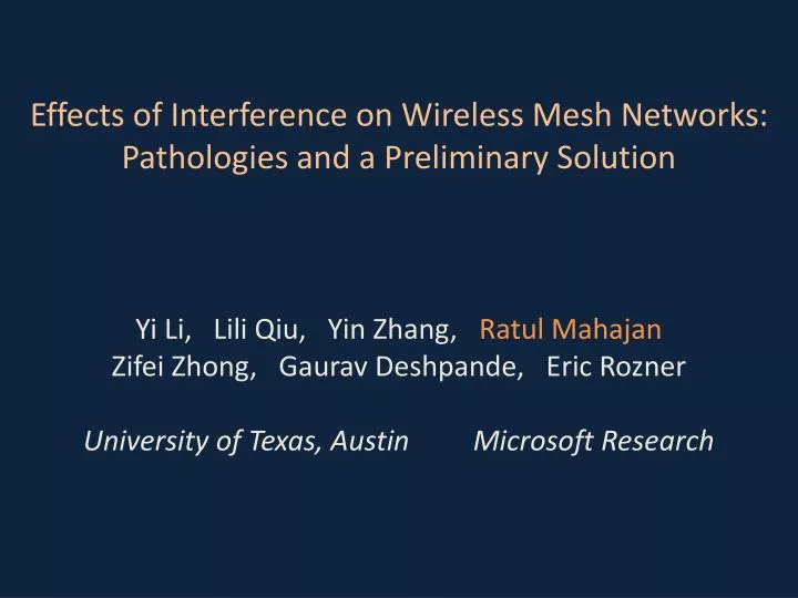 effects of interference on wireless mesh networks pathologies and a preliminary solution