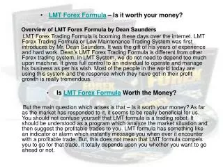 LMT Forex Formula ??? Is it worth your money