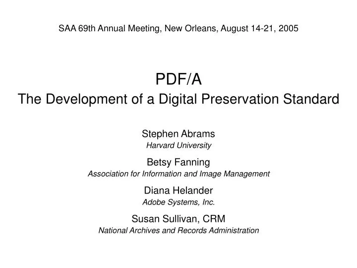 pdf a the development of a digital preservation standard