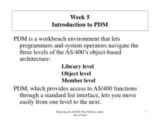 Week 5 Introduction to PDM
