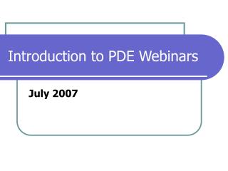 Introduction to PDE Webinars