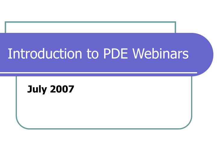 introduction to pde webinars