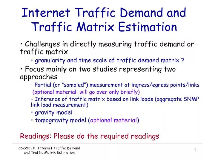 internet traffic demand and traffic matrix estimation