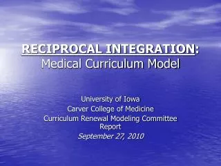 RECIPROCAL INTEGRATION : Medical Curriculum Model