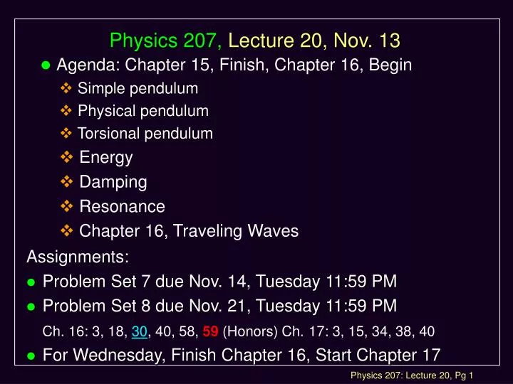 physics 207 lecture 20 nov 13