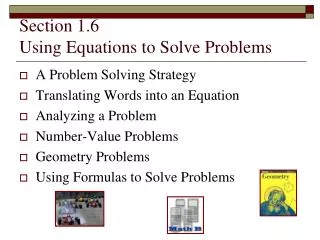 Section 1.6 Using Equations to Solve Problems