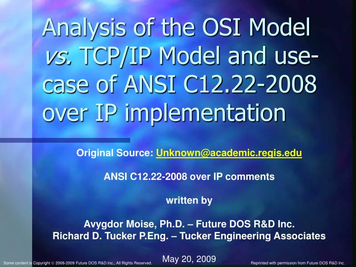 analysis of the osi model vs tcp ip model and use case of ansi c12 22 2008 over ip implementation