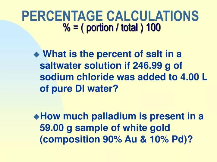 percentage calculations portion total 100