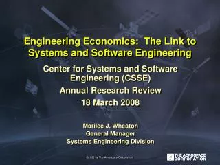 Engineering Economics: The Link to Systems and Software Engineering