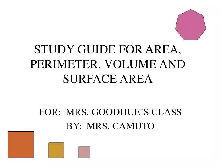 study guide for area perimeter volume and surface area