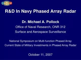R&amp;D In Navy Phased Array Radar
