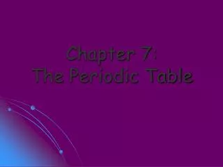 Chapter 7: The Periodic Table