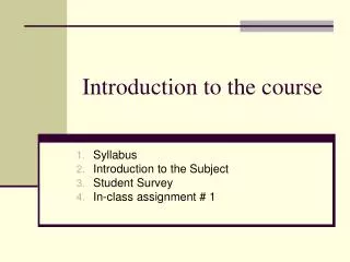 Introduction to the course