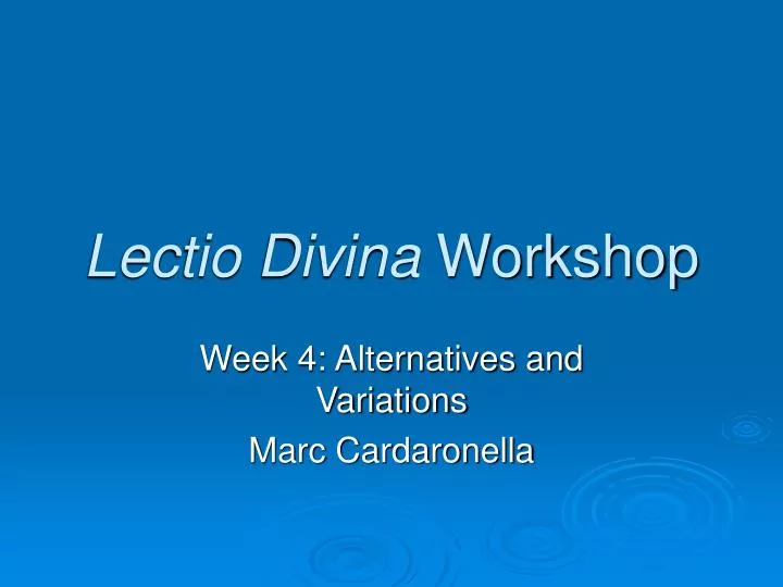 lectio divina workshop