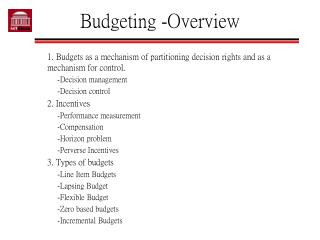 Budgeting -Overview