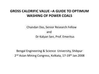 GROSS CALORIFIC VALUE –A GUIDE TO OPTIMUM WASHING OF POWER COALS