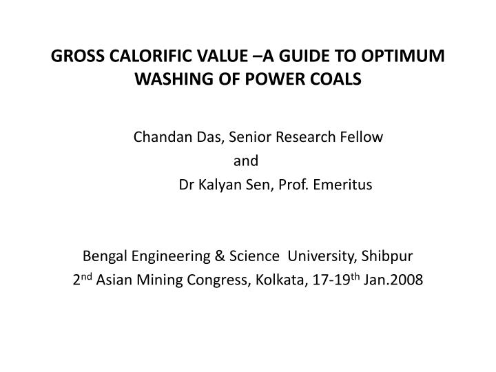 gross calorific value a guide to optimum washing of power coals
