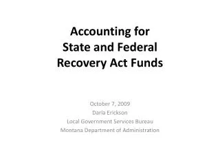 Accounting for State and Federal Recovery Act Funds
