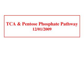 TCA &amp; Pentose Phosphate Pathway 12/01/2009