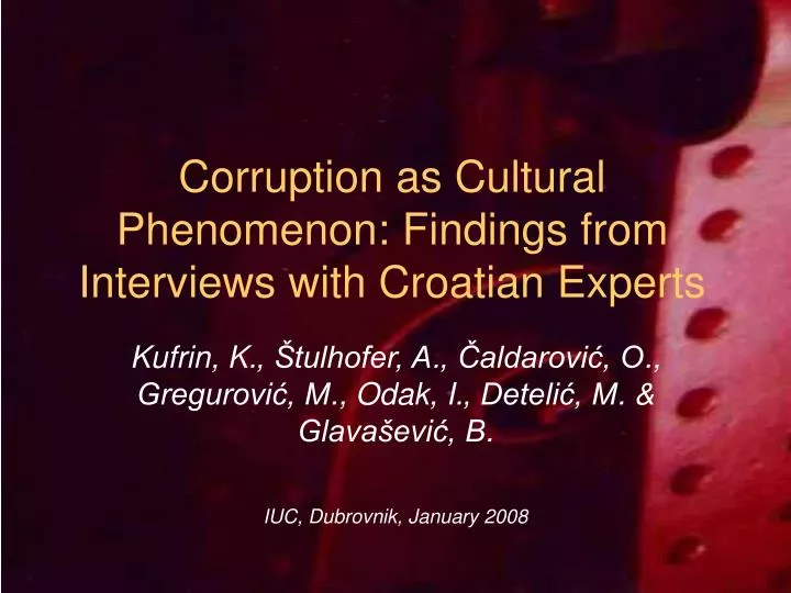corruption as cultural phenomenon findings from interviews with croatian experts