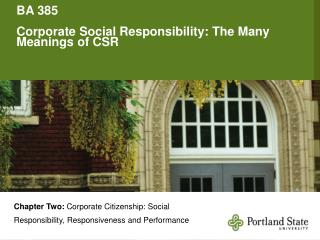 BA 385 Corporate Social Responsibility: The Many Meanings of CSR