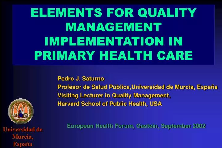 elements for quality management implementation in primary health care