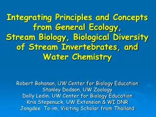 Integrating Principles and Concepts from General Ecology, Stream Biology, Biological Diversity of Stream Invertebrates,