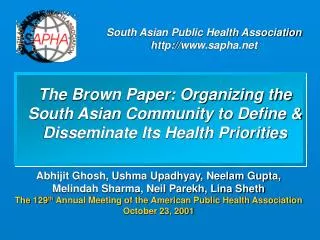 The Brown Paper: Organizing the South Asian Community to Define &amp; Disseminate Its Health Priorities