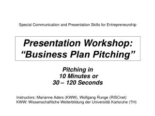 Presentation Workshop: “Business Plan Pitching”