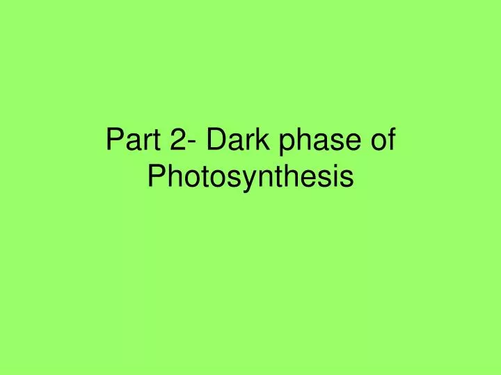 part 2 dark phase of photosynthesis