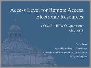 Access Level for Remote Access Electronic Resources