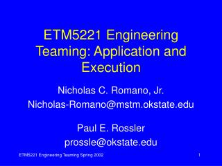 ETM5221 Engineering Teaming: Application and Execution