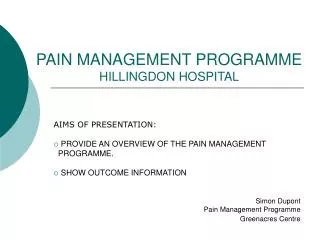 PAIN MANAGEMENT PROGRAMME HILLINGDON HOSPITAL