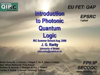 Introduction to Photonic Quantum Logic IRC Summer School Aug. 2006 J. G. Rarity University of Bristol john.rarity@brist