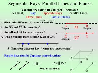 Segments, Rays, Parallel Lines and Planes