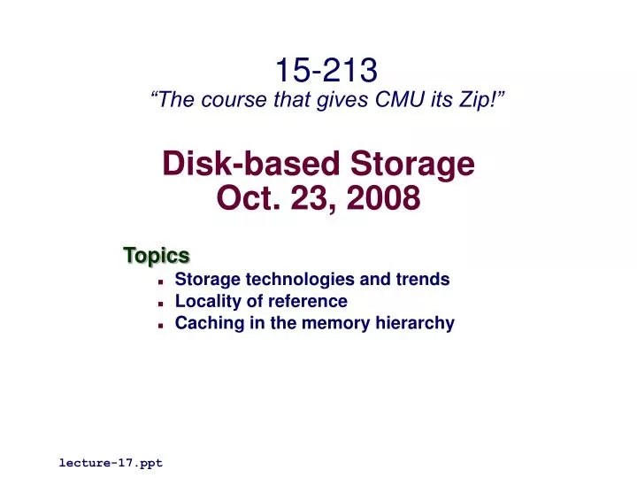 disk based storage oct 23 2008