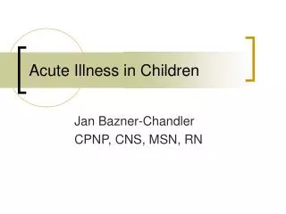 Acute Illness in Children