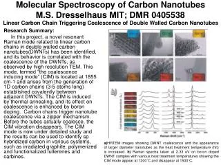 Molecular Spectroscopy of Carbon Nanotubes M.S. Dresselhaus MIT; DMR 0405538