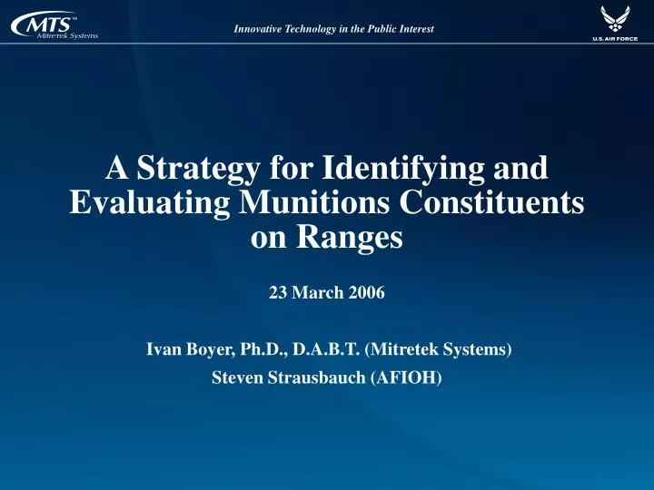 a strategy for identifying and evaluating munitions constituents on ranges