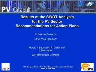 Results of the SWOT-Analysis for the PV Sector Recommendations for Action Plans