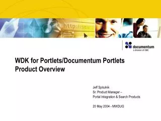 WDK for Portlets/Documentum Portlets Product Overview