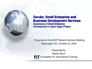 Gender, Small Enterprise and Business Development Services : Experience of Small Enterprise Development in Upper Egypt