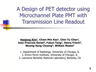 A Design of PET detector using Microchannel Plate PMT with Transmission Line Readout