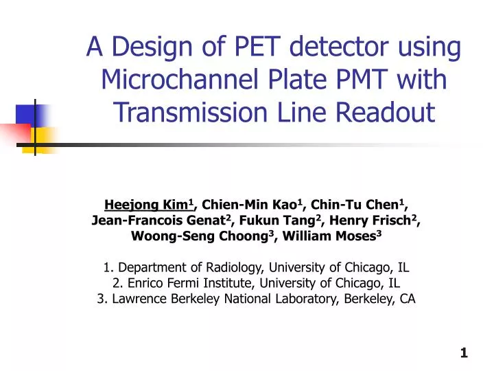 a design of pet detector using microchannel plate pmt with transmission line readout
