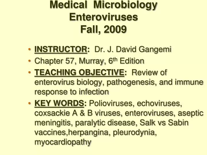 medical microbiology enteroviruses fall 2009